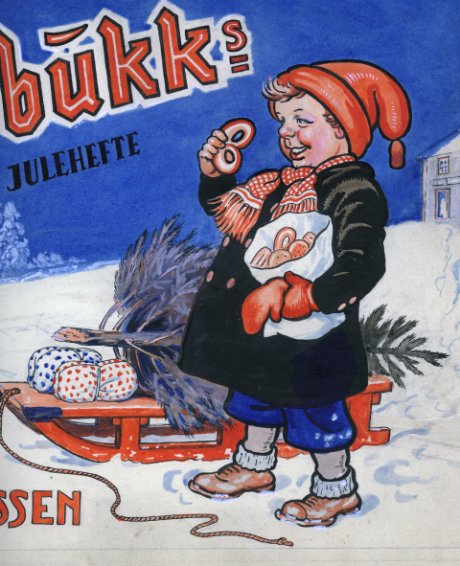 Utsnitt av ei framside på eit julehefte teikna av Jens R. Nilssen