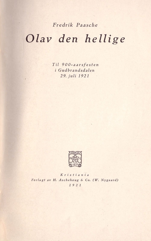 Fredrik Paasches bok om 900-årsfesten i 1921.