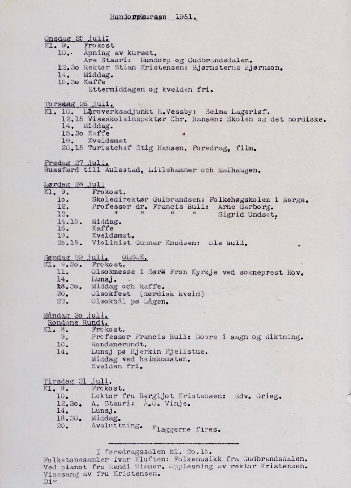 Program frå eit lærarkurs i 1951.