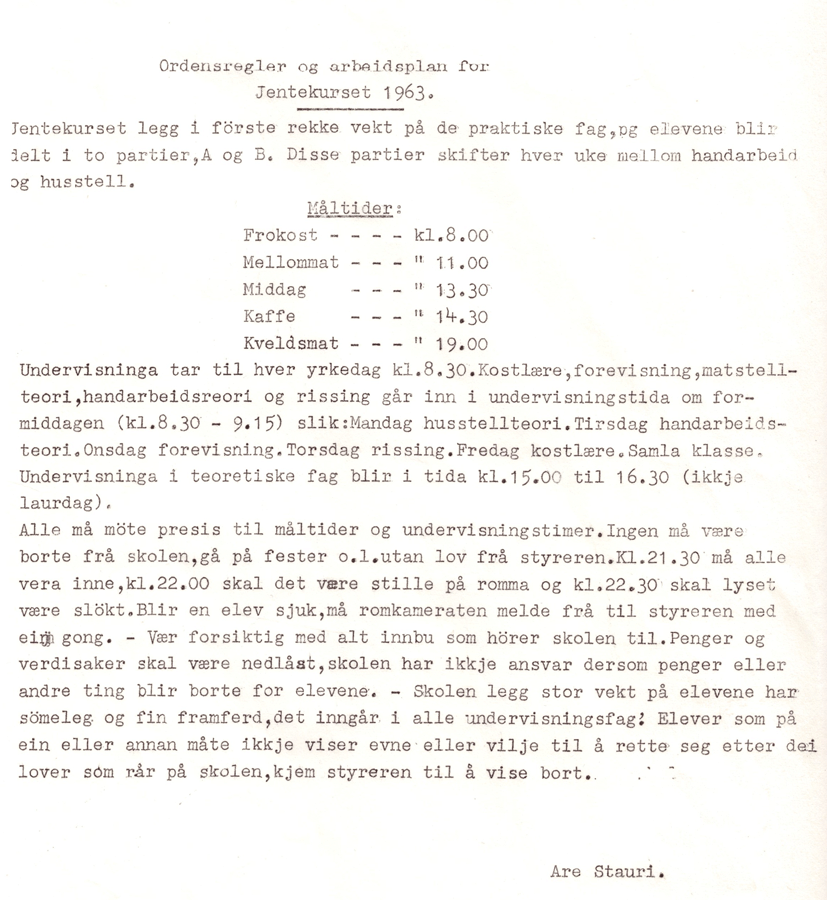 Ordensreglar for jentekurset 1963