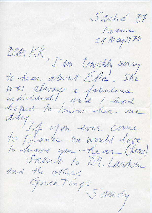 Letter from Sandy Calder to Kaare Nygaard dated May 29, 1976. (A-00619 Kaare Nygaard - Opplandsarkivet avd. Maihaugen)