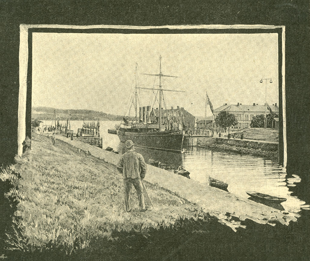 Bilde av kanalen i Moss fra 1895. (Kilde: Universitetsbiblioteket i Trondheim)
